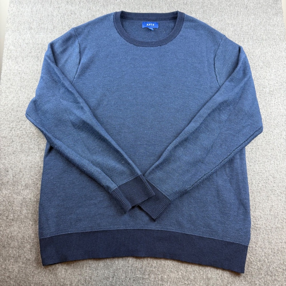 Apt. 9‎ Sweater Mens Large Blue Crewneck Cotton Blend Textured Long Sleeve